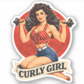 Curly Girl Weightlifting Hair Pin-Up Retro Gym Art Aufkleber (Vorderseite)