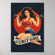 Curly Girl Weightlifting Hair Pin-Up Retro Gym Art