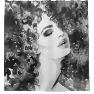 Curly Grace: Aquarellfarben Duschvorhang