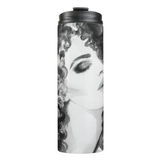 Curly Grace: Aquarellfarben Thermosbecher (Vorderseite)