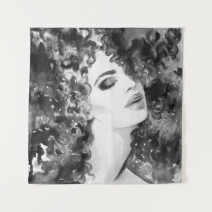 Curly Grace: Aquarellfarben Wandteppich
