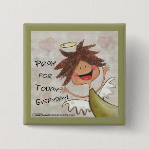 Curly Hahaarig Angel-Beten für Heute, jeden Tag! Button