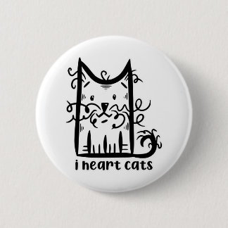 Curly hahaarig Messy Cat I Heart Cats Button