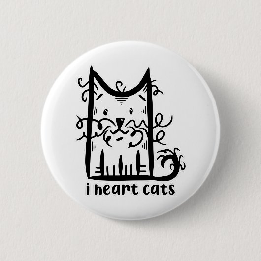 Curly hahaarig Messy Cat I Heart Cats Button (Vorderseite)