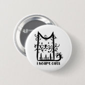 Curly hahaarig Messy Cat I Heart Cats Button (Vorne & Hinten)