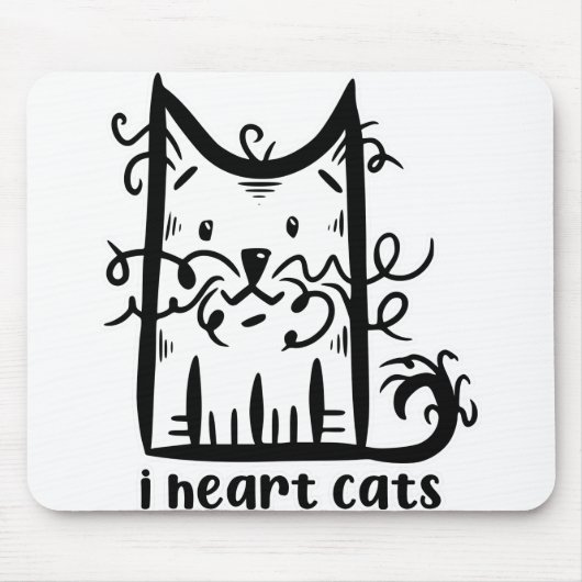 Curly hahaarig Messy Cat I Heart Cats Mousepad (Vorne)