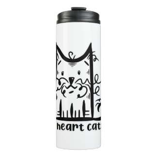 Curly hahaarig Messy Cat I Heart Cats Thermosbecher