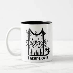 Curly hahaarig Messy Cat I Heart Cats Zweifarbige Tasse