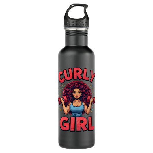 Curly Hair Girl Gym Goals -Pink Motivation Graphic Edelstahlflasche (Vorderseite)
