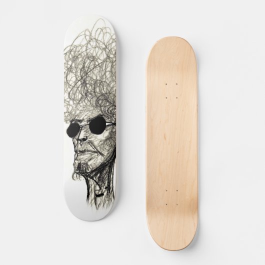 Curly Hair Man mit schwarzer Sonnenbrille Skateboard (Vorderseite)