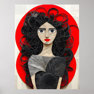 Curly Haired Woman Collage Poster