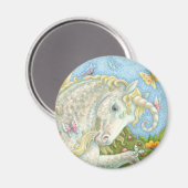 Curly Horned Unicorn Fantasy ROUND MAGNET (Vorderseite/Rückseite)