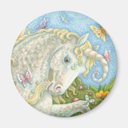 Curly Horned Unicorn Fantasy ROUND MAGNET (Vorne)