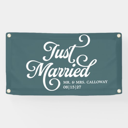 Curly Just Married Car Banner (Horizontal)