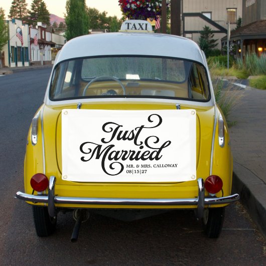 Curly Just Married Car Banner