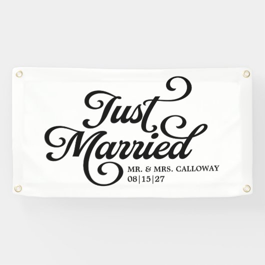 Curly Just Married Car Banner (Horizontal)