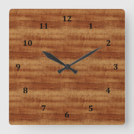 Curly Koa Acacia Holz Grain Look Quadratische Wanduhr