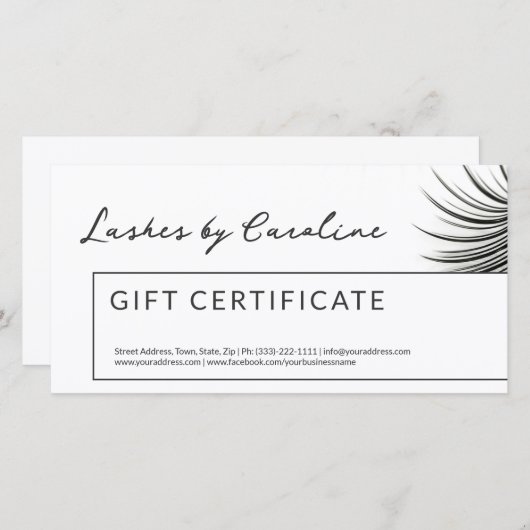 Curly Lashes Geschenkzertifikat weiß Dankeskarte (Vorne/Hinten)