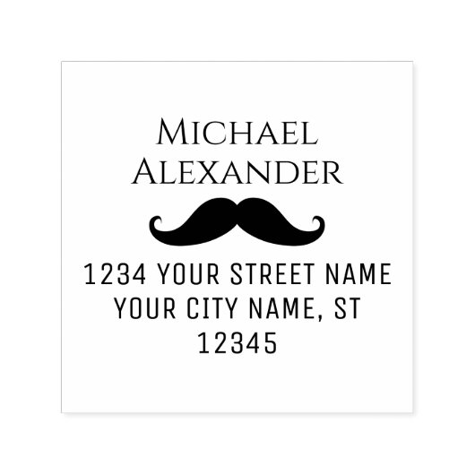 Curly Mustache Silhouette Name Rücksendeadresse Permastempel (Design)