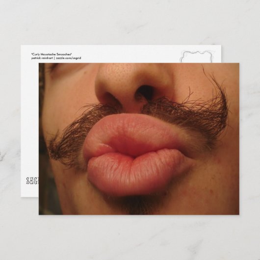 Curly Mustache Smooches Postcard Postkarte (Vorne/Hinten)