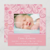 Curly Pink Floral Baby Ankündigung (Vorne/Hinten)