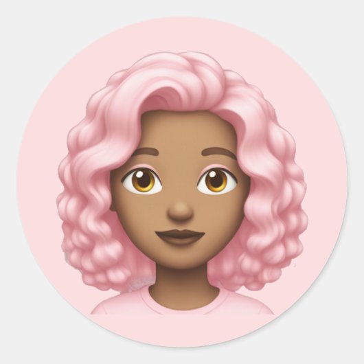 Curly Pink-Hair Emoji Runder Aufkleber (Vorderseite)
