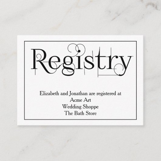 Curly Print Wedding Registry Information Card Begleitkarte (Vorderseite)