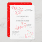 Curly Red Script Faith Hope Liebe Wedding Einladung (Vorne/Hinten)