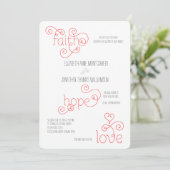 Curly Red Script Faith Hope Liebe Wedding Einladung (Stehend Vorderseite)
