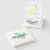 Curly Script Name Light Aquamarin Texas Steinuntersetzer (Seitenansicht)