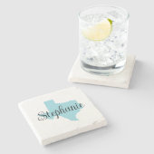 Curly Script Name Robin Egg Blue Texas Steinuntersetzer (Seitenansicht)