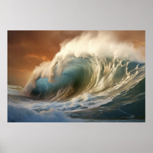 Curly Wave Ocean Force Nature Seascape Poster