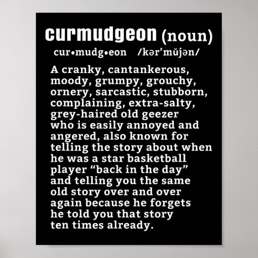 Curmudgeon (Bysketbyll-Version) Spaß Senior Citize Poster (Vorne)