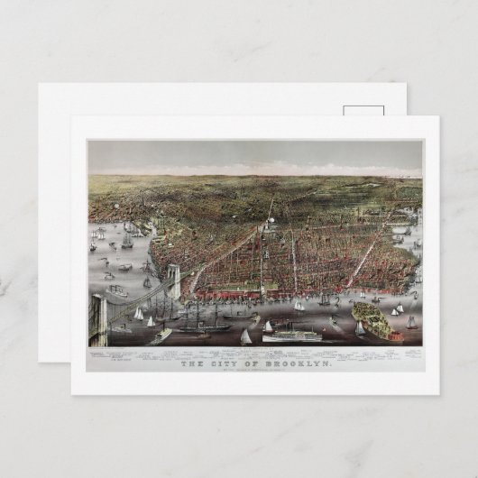 Currier and Ives print of Brooklyn, 1886 Postkarte (Vorne/Hinten)