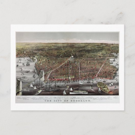 Currier and Ives print of Brooklyn, 1886 Postkarte (Vorderseite)