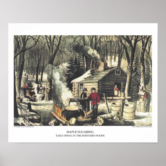 Currier & Ives Lithograph: Ahornzuckerbau Poster (Vorne)
