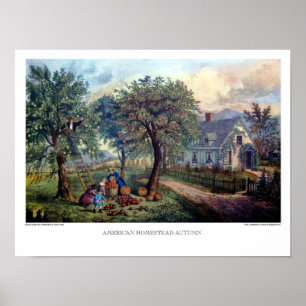 Currier u. Ives: Amerikanischer Gehöft-Herbst Poster