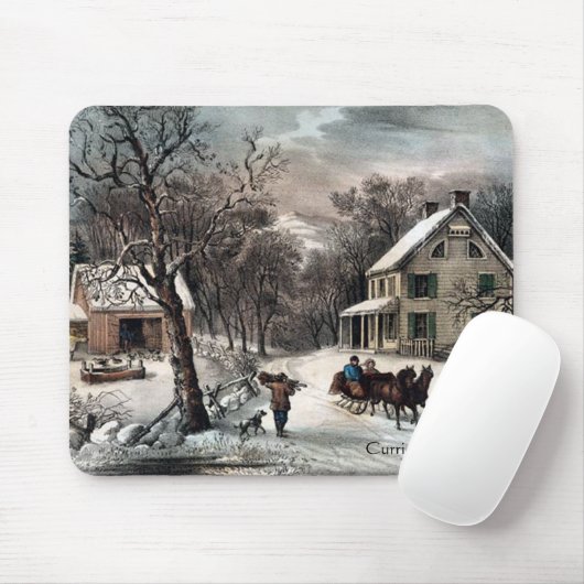 Currier u. Ives amerikanischer Gehöft-Winter Mousepad (Mit Mouse)