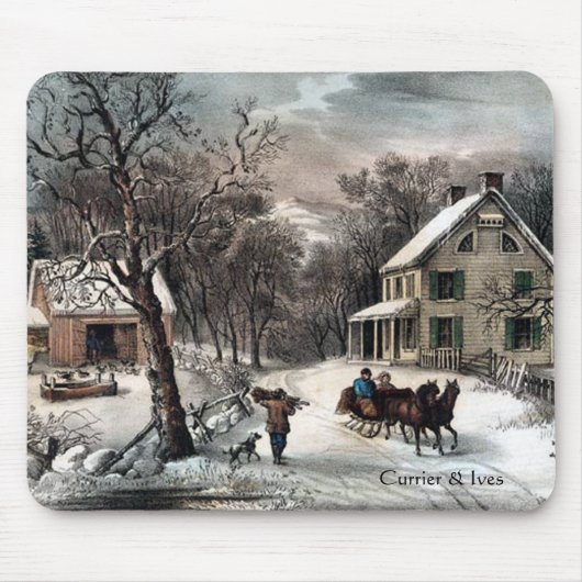 Currier u. Ives amerikanischer Gehöft-Winter Mousepad (Vorne)