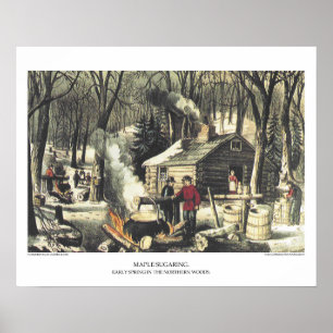 Currier u. Ives Lithographie: Ahorn-Zuckern Poster