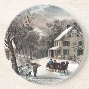 Currier u. Ives - Untersetzer - Gehöft-Winter