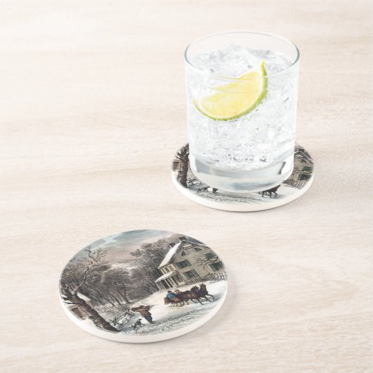 Currier u. Ives - Untersetzer - Gehöft-Winter (Seite)