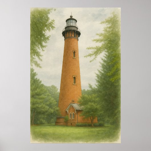 Currituck Beach Leuchtturm Aquarell Poster (Vorne)