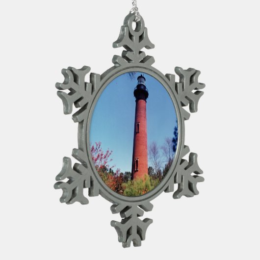 Currituck Lighthouse Schneeflocken Zinn-Ornament (Links)