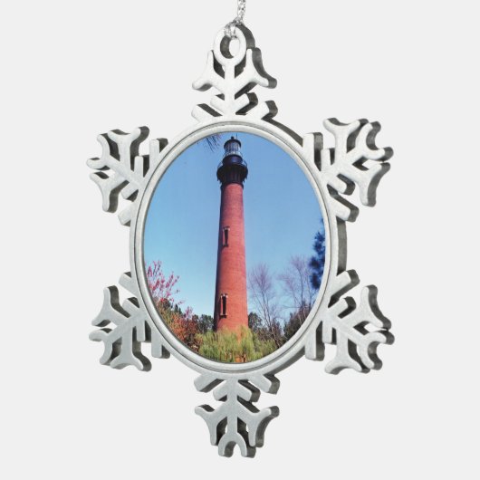 Currituck Lighthouse Schneeflocken Zinn-Ornament (Rechts)