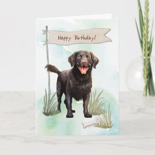 Curry Coated Retriever Dog Under Birthday Sign Karte (Vorderseite)