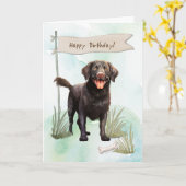 Curry Coated Retriever Dog Under Birthday Sign Karte (Gelbe Blume)