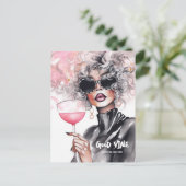 Curry Girl Rote Lippen Reine schwarzes Kleid Aquar Postkarte (Stehend Vorderseite)