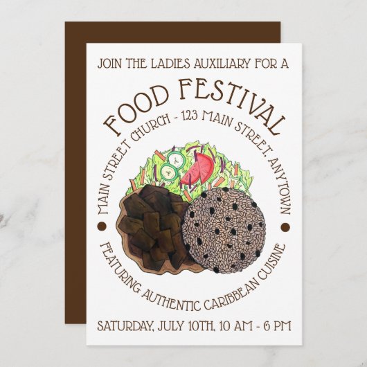 Curry Goat Rice and Peas Caribbean Food Festival Einladung (Vorne/Hinten)