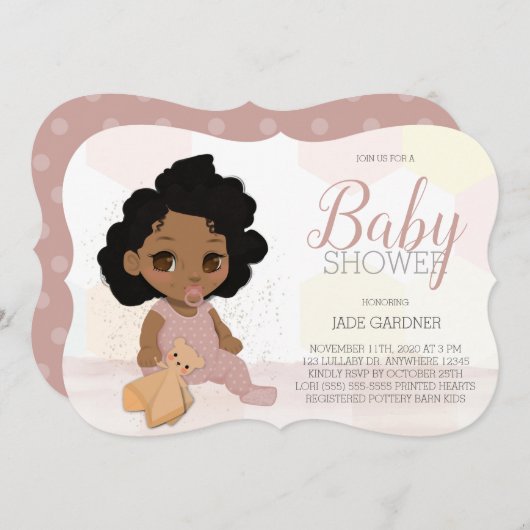 Curry Hair Baby Shower Invite - Brown Skin Tone Einladung (Vorne/Hinten)
